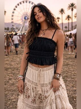 FREE PEOPLE GABY TUBE TOP IN BLACK Bohemian Pirate Y2K whimsigoth dark fairy